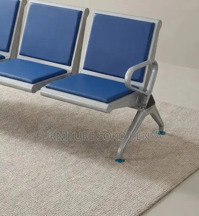 Three Seater Padded Bench | Blue Leather Backrest Bench
