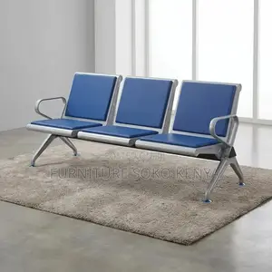 Three Seater Padded Bench | Blue Leather Backrest Bench