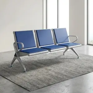 Three Seater Padded Bench | Blue Leather Backrest Bench