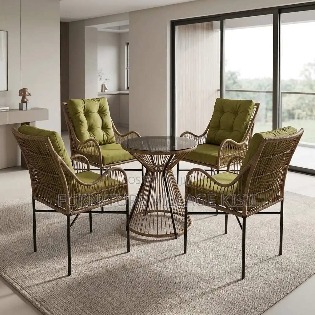 4-Seater Green Padded Dining Set