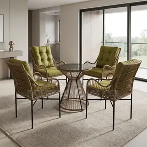 4-Seater Green Padded Dining Set