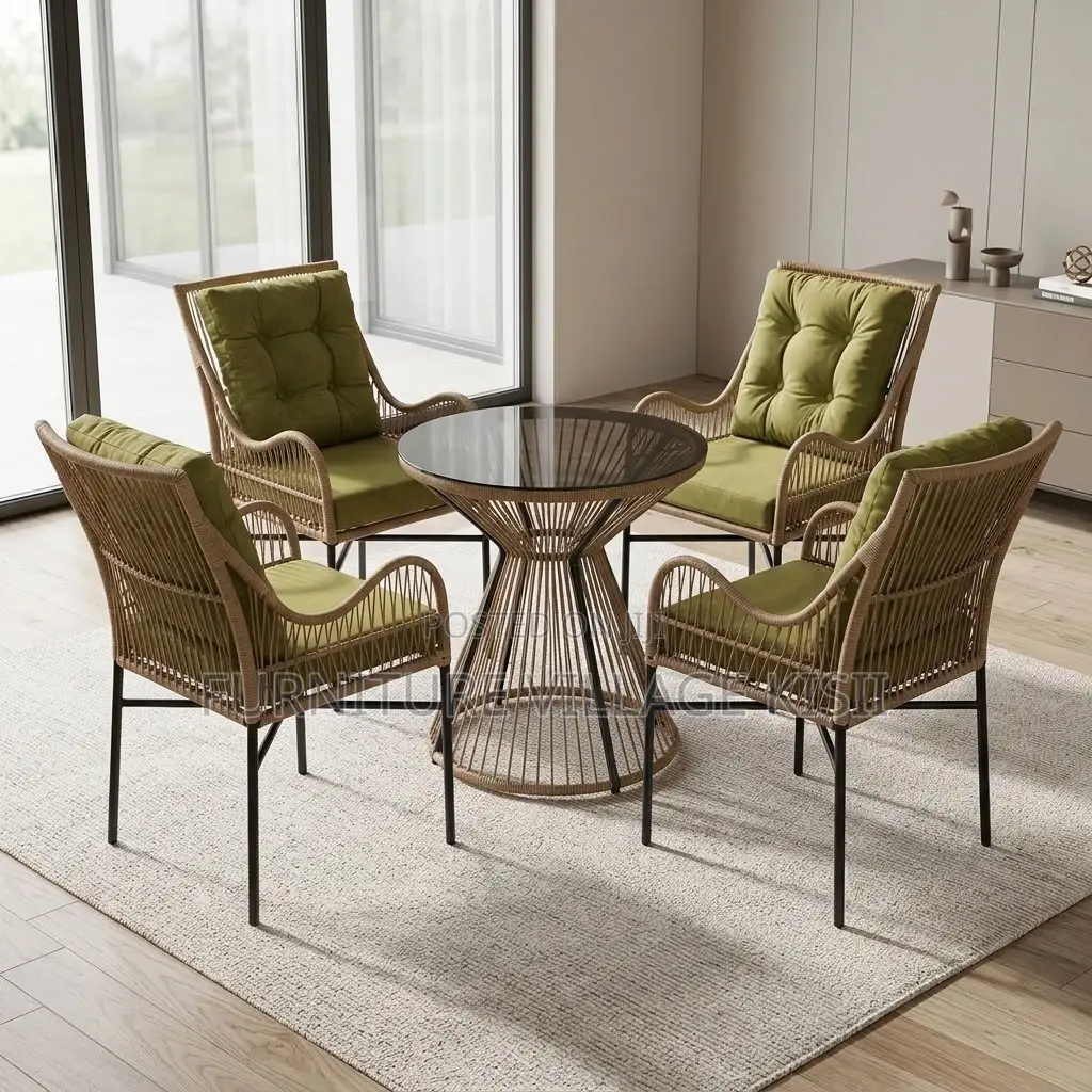 4-Seater Green Padded Dining Set