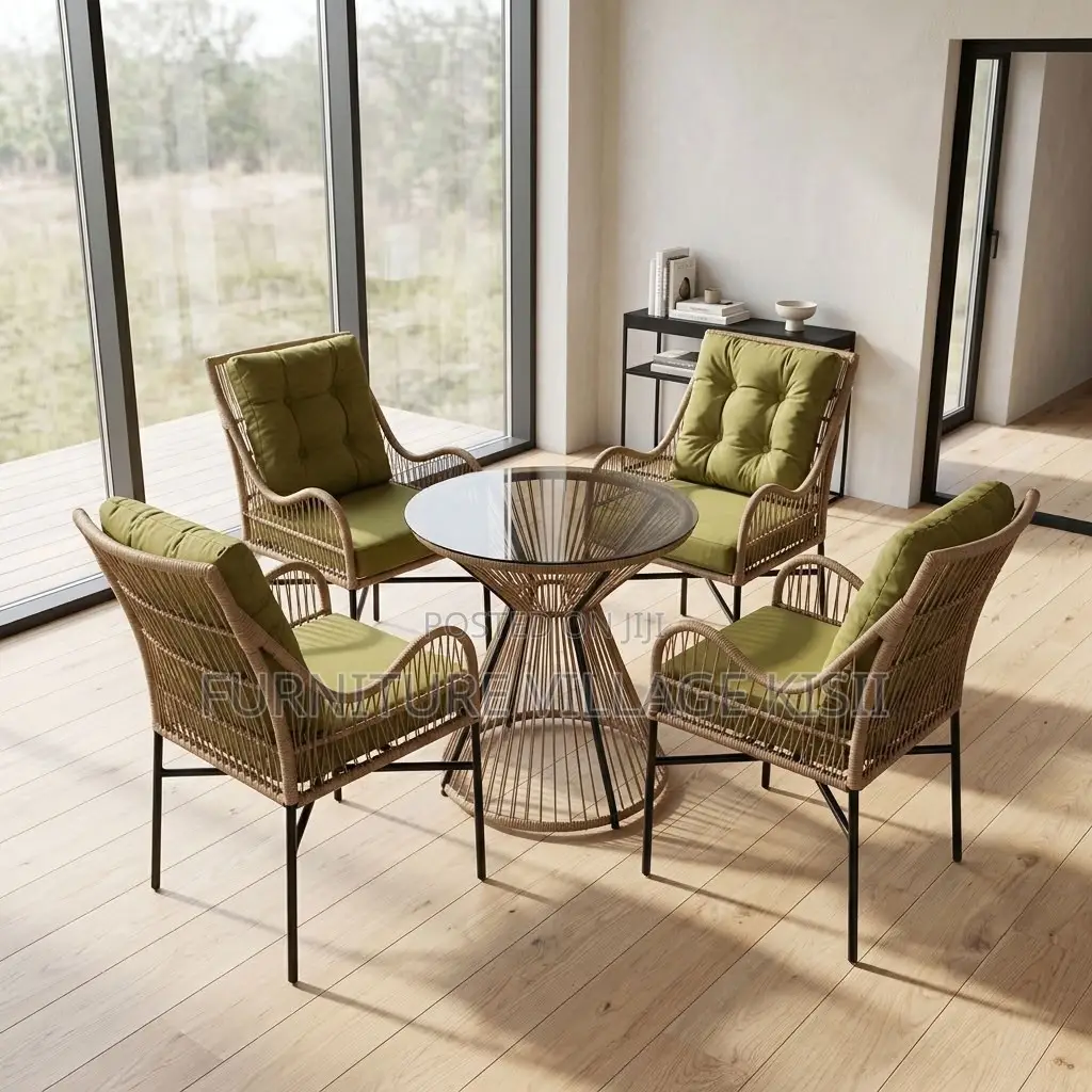 4-Seater Green Padded Dining Set