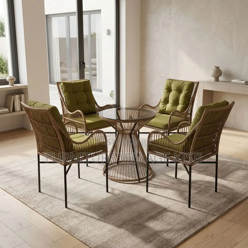 4-Seater Green Padded Dining Set
