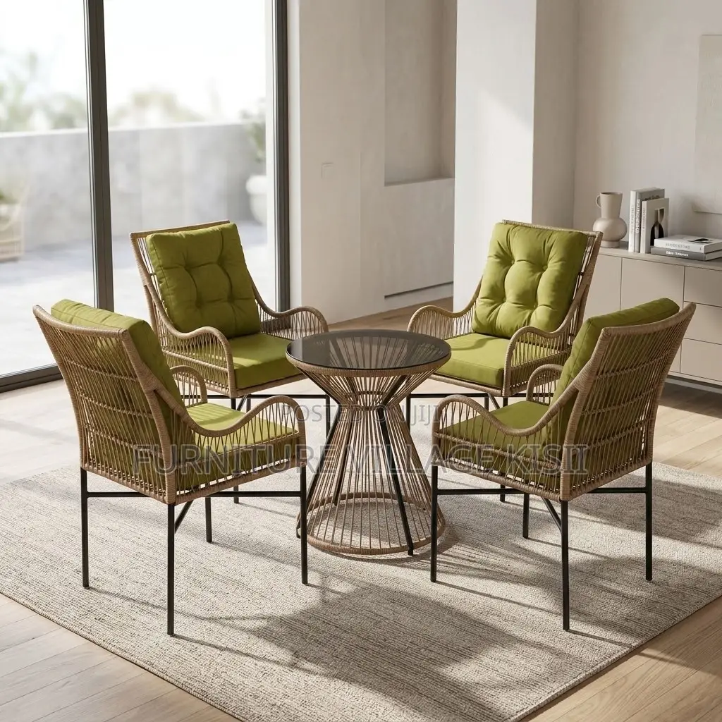 4-Seater Green Padded Dining Set