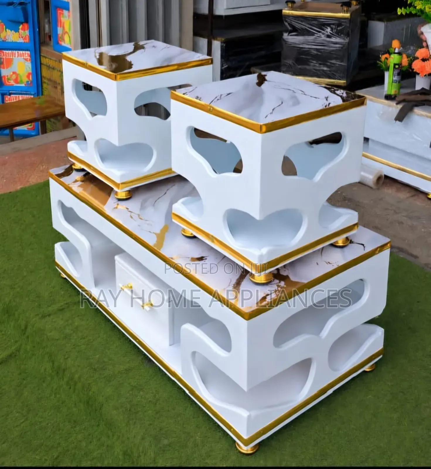 Marble Coffee Tables Set With 2 Stools