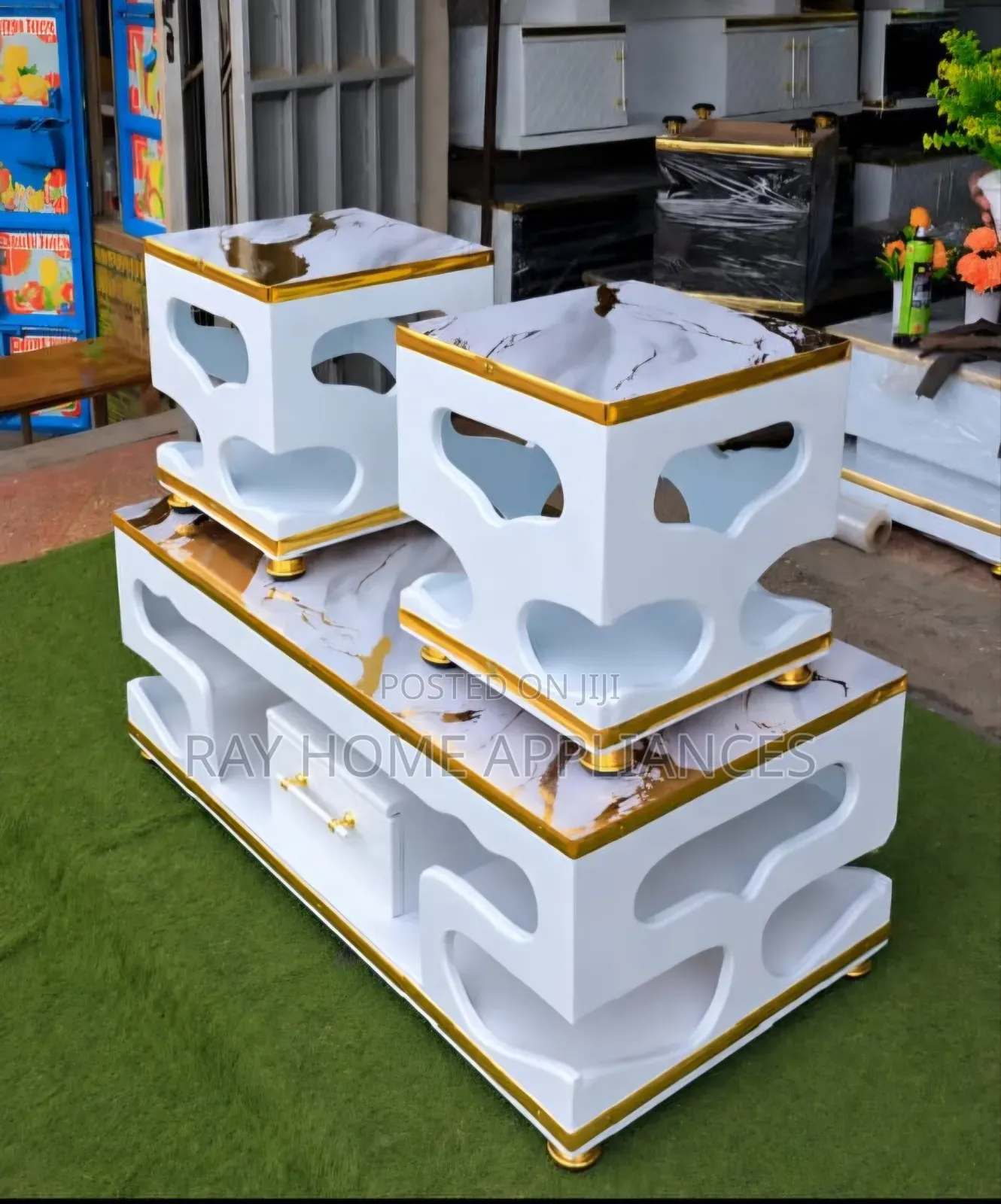 Marble Coffee Tables Set With 2 Stools