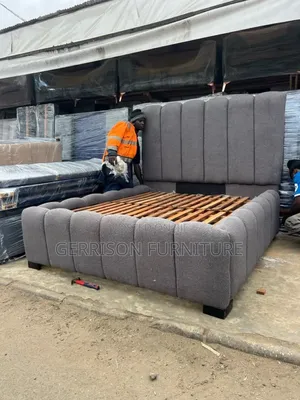 Modern 5x6 Grey Channel-Tufted Bouclé Upholstered Bed Frame