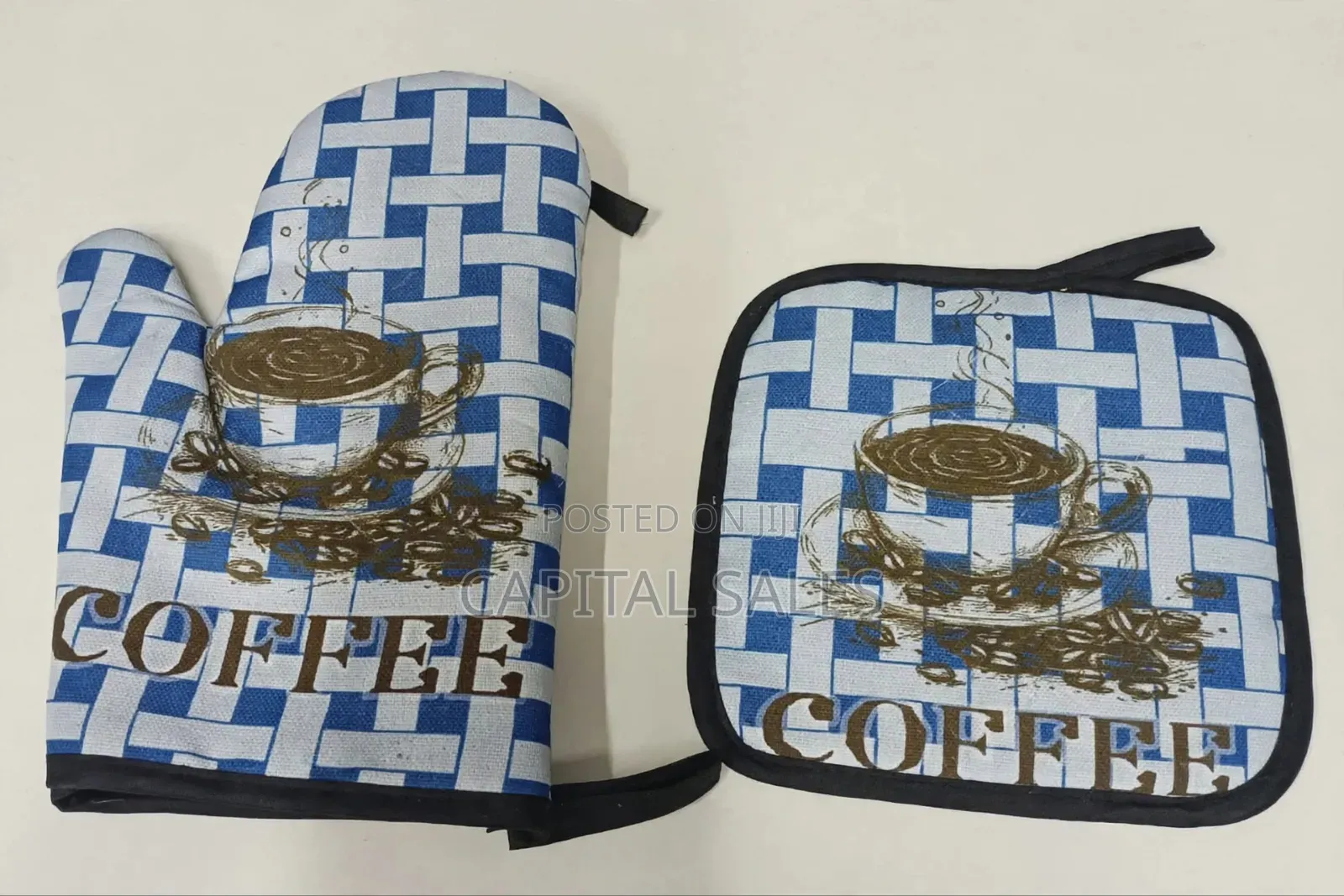 Oven Gloves - Blue Coffee Check