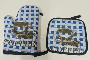 Oven Gloves - Blue Coffee Check
