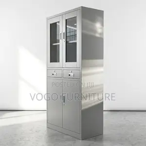 Cabinet; Half Glass 2-Door Cabinet