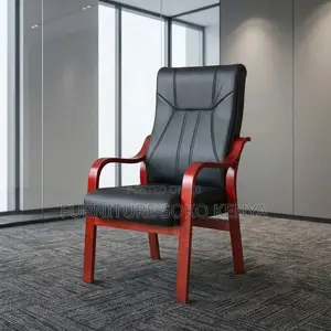 Leather Home Office Chair | Executive Seat With Mahogany Arms