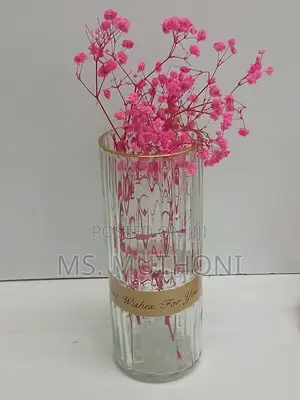 Aesthetic Cylindrical Ribbed Glass Flower Vase