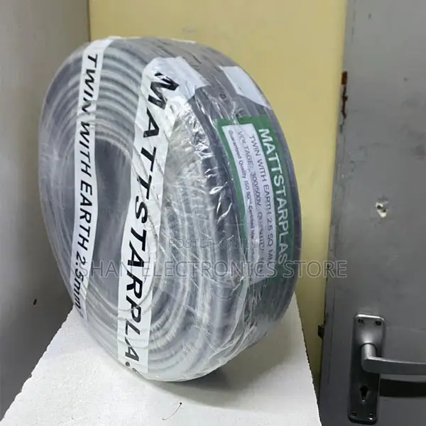 Grey Flat 1.5mm Electrical Cable With Earth Wire Full Roll