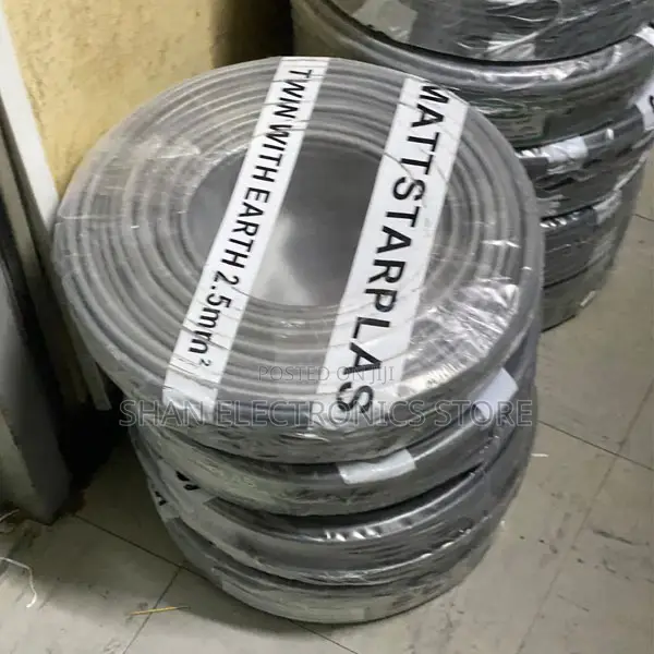 Grey Flat 1.5mm Electrical Cable With Earth Wire Full Roll