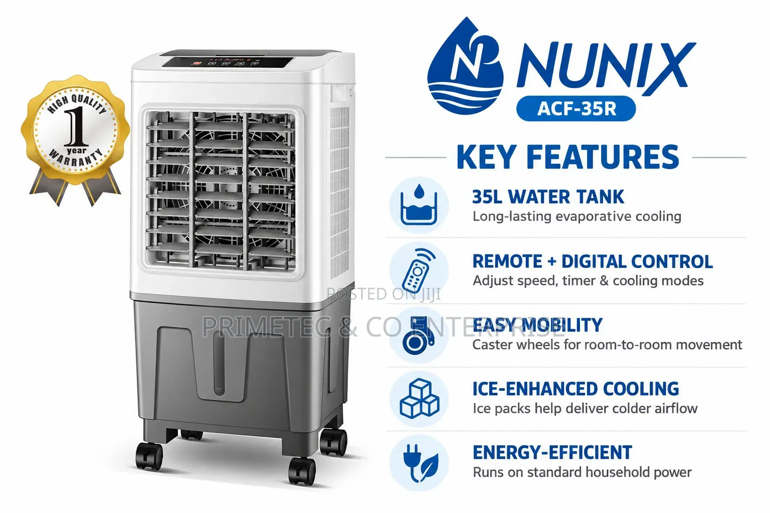 Nunix Air Cooler 35L With Remote Control ACF-35R