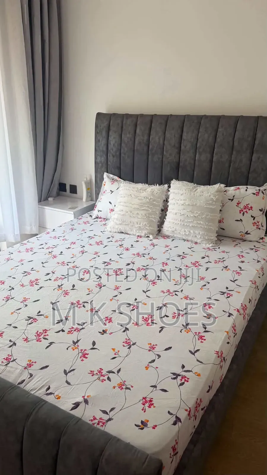 5 by 6 Bed Without Mattress and Bedside Table