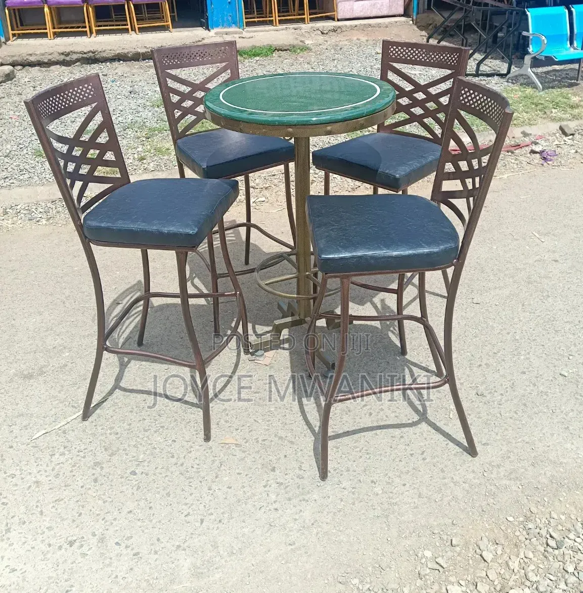 Bar Chairs Set, Coated Frame With Padded Black Cushion