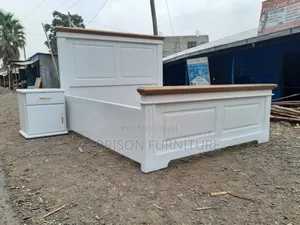 5x6 White Wooden Bed Frame + Matching Bedside Locker (Brand New)
