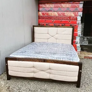 Brand New 5x6 Wooden Mocket Bed Frame – Cream & Dark Wood