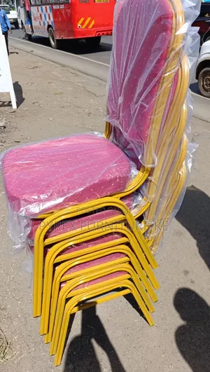 Gold Metal Frame With Red Upholstered Seat and Back - Stackable