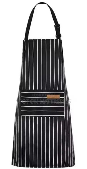 Available Now! Stripped Kitchen Aprons. Black/Gray. We Deliver!