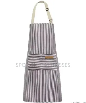 Available Now! Stripped Kitchen Aprons. Black/Gray. We Deliver!
