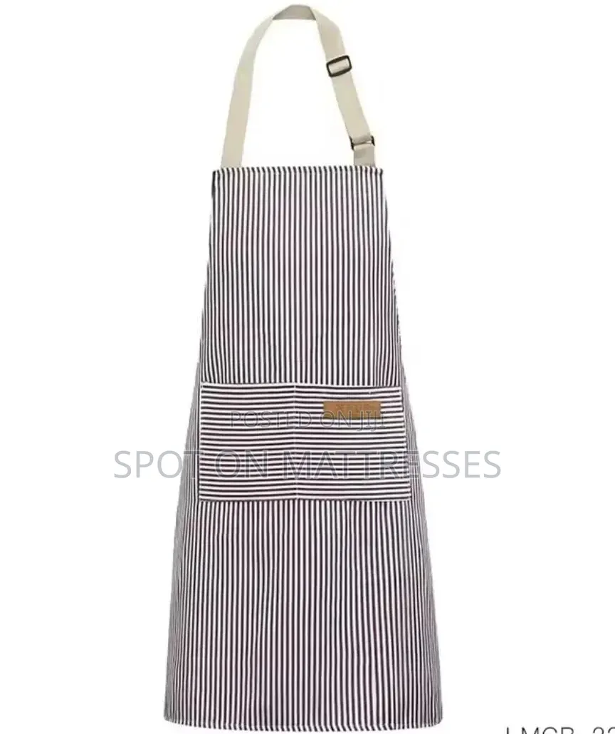 Available Now! Stripped Kitchen Aprons. Black/Gray. We Deliver!