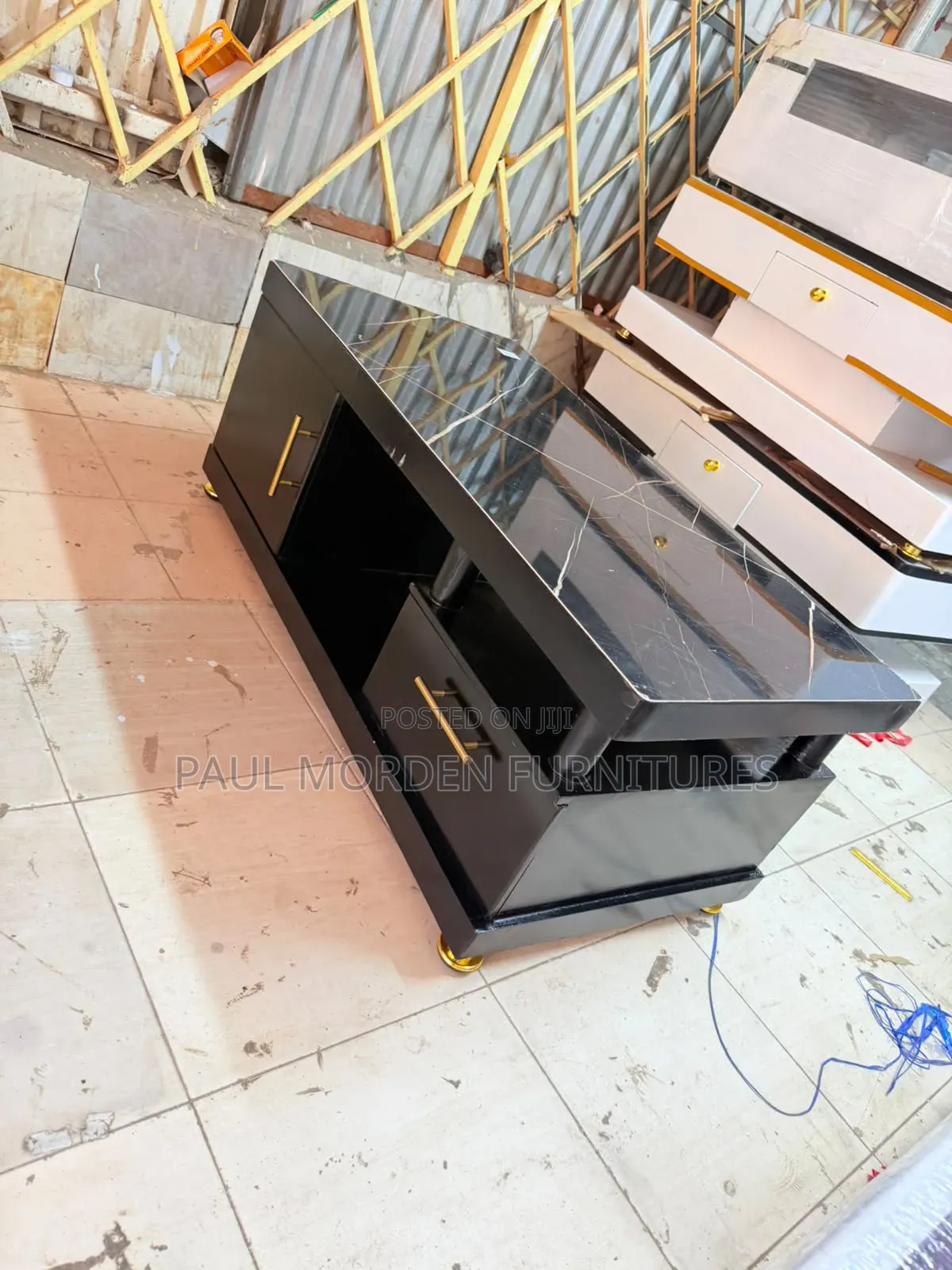 Home Black Coffee Table - Square With Marble Top