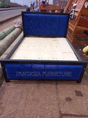 5 by 6 Blue Tufted Bed + Free Delivery