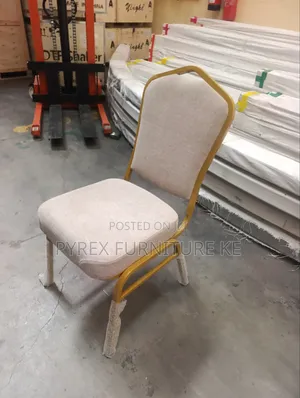 Beige Fabric Upholstered Seat and Back Banquet Chair