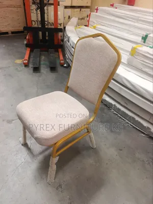 Beige Fabric Upholstered Seat and Back Banquet Chair