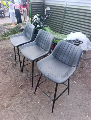 Grey PU Leather High Stool With Black Metal Legs and Channel Back