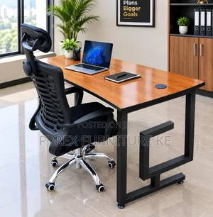 Wooden Executive Desk With C-Shaped Metal Legs