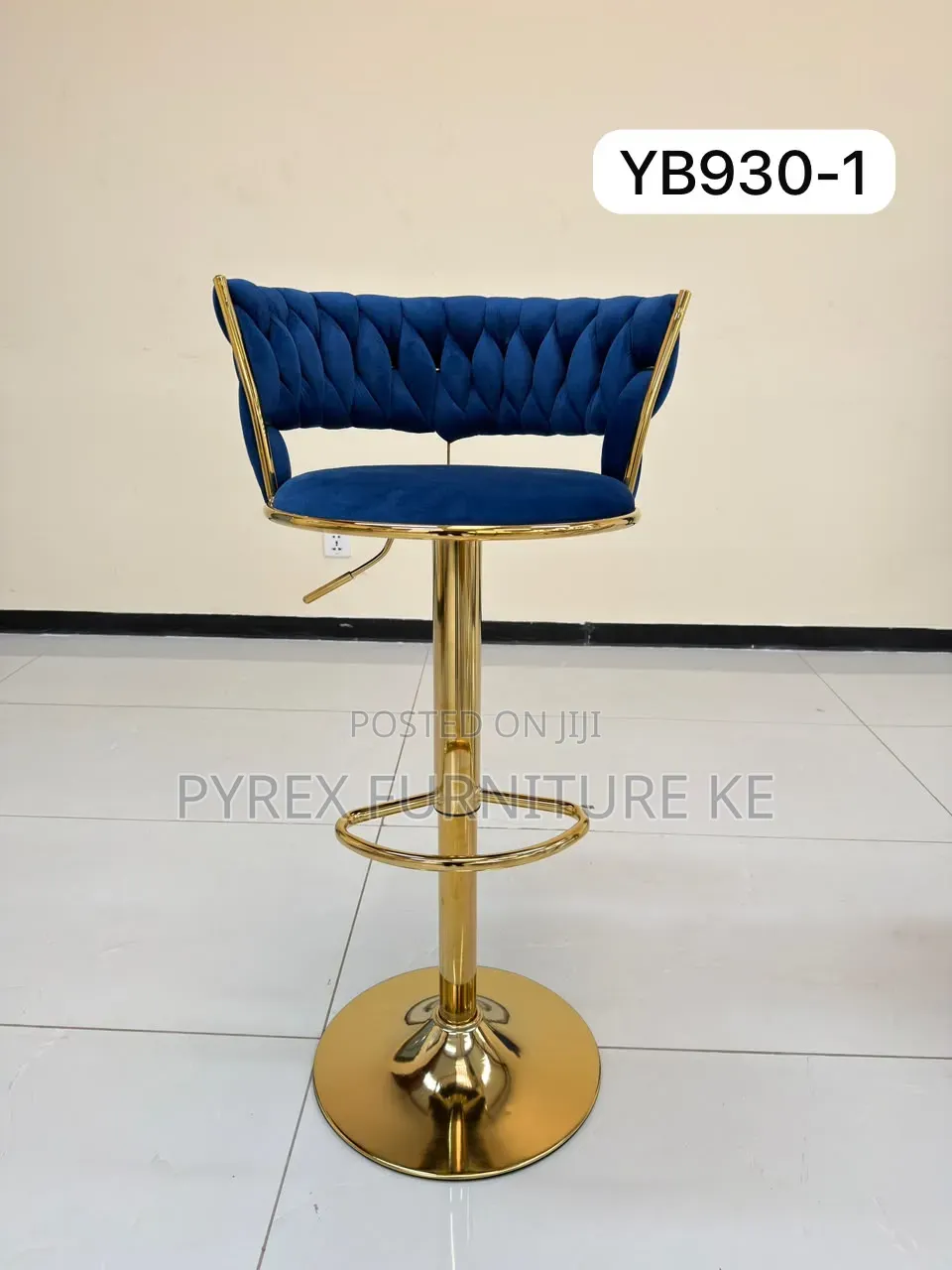 Royal Blue Velvet Woven Backrest With Gold Base - Height Adjustable