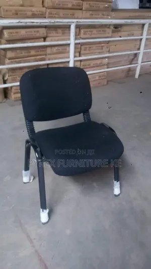 Black Upholstered Low Back Reception Chair With Black Steel Frame