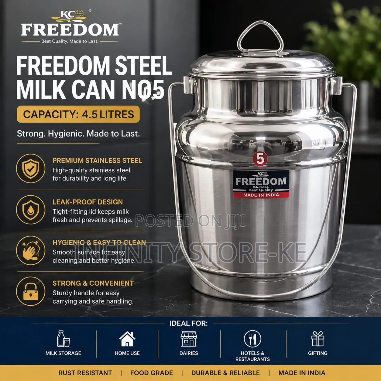 Freedom Steel Milk Can -Capacity: 4.5 Litres