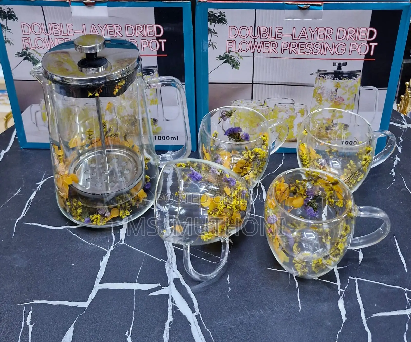 Double-Layer Dried Flower Press Set Ft 1000ml French Press & Cups