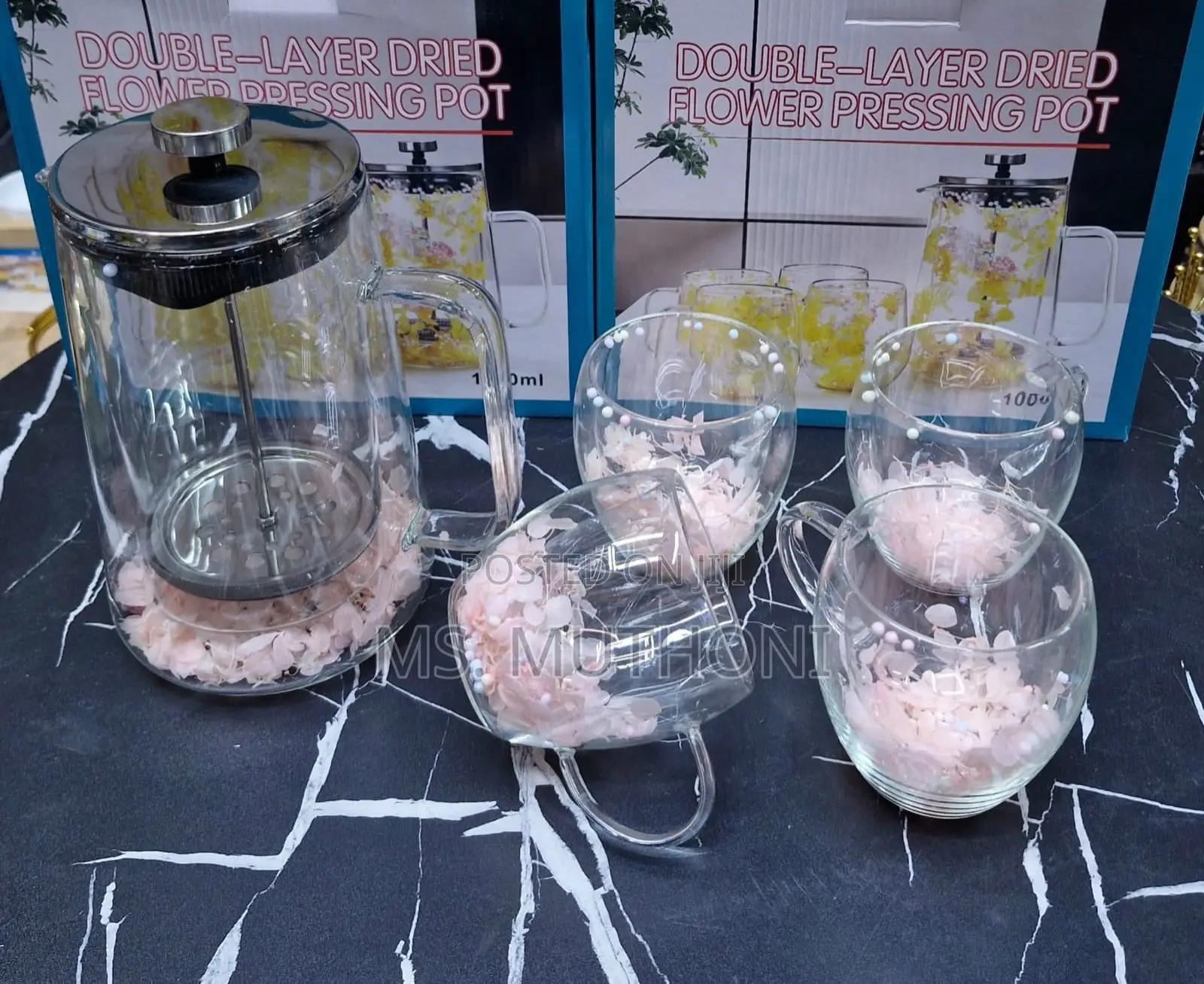 Double-Layer Dried Flower Press Set Ft 1000ml French Press & Cups
