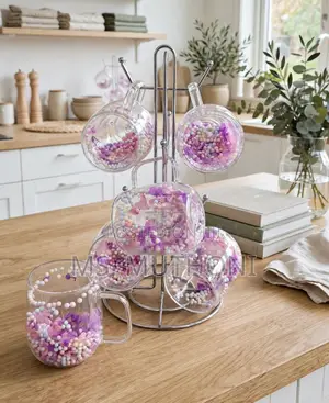 3 PCs Double-Wall Glass Mugs With Real Dried Flowers & Colorful Beads