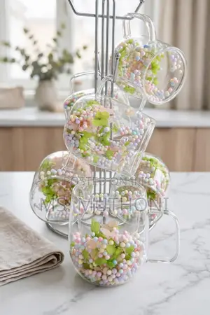 3 PCs Double-Wall Glass Mugs With Real Dried Flowers & Colorful Beads