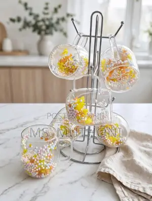 3 PCs Double-Wall Glass Mugs With Real Dried Flowers & Colorful Beads