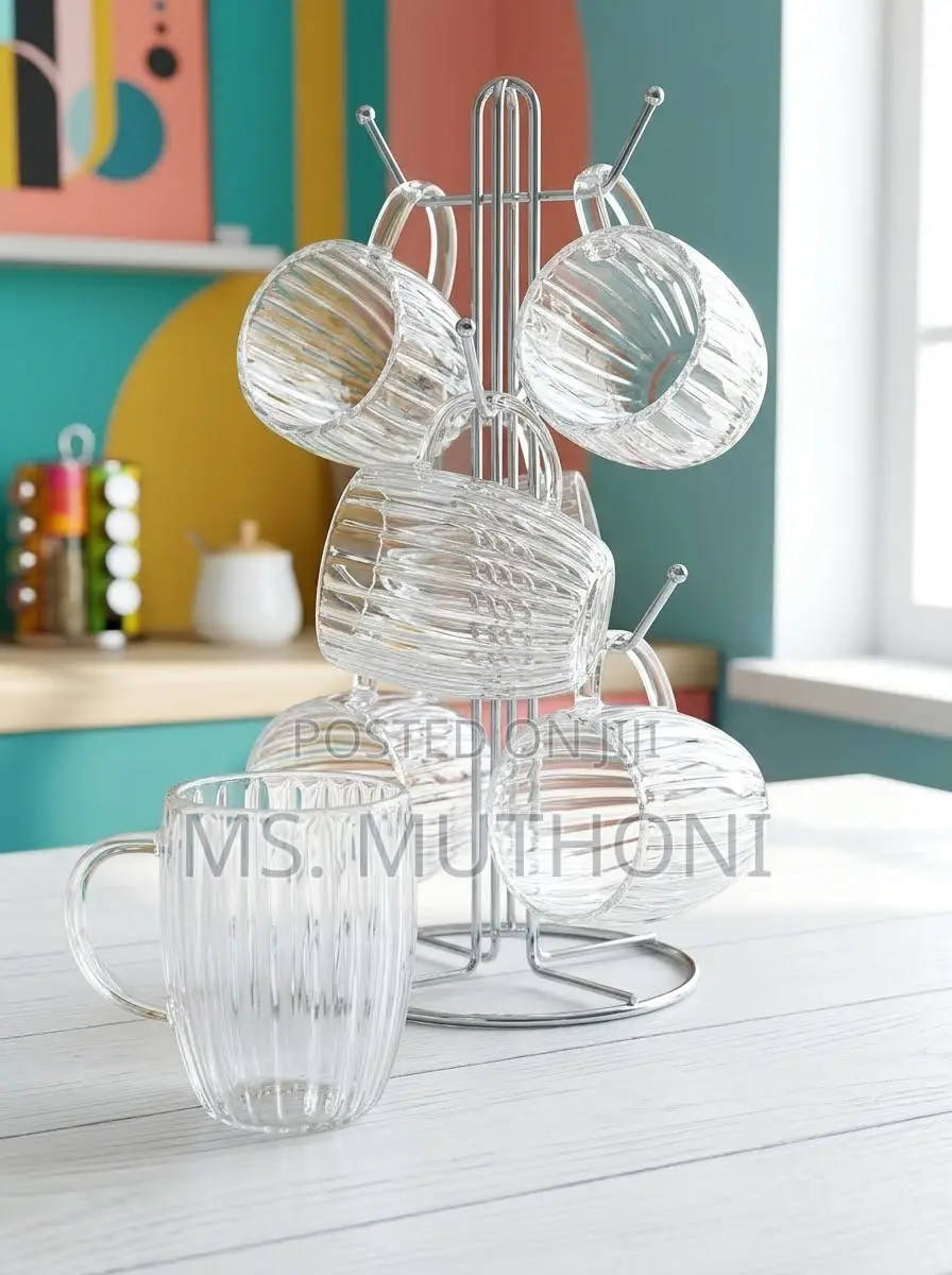 3 PCs Fluted Double Wall Glass Mug - 350ML