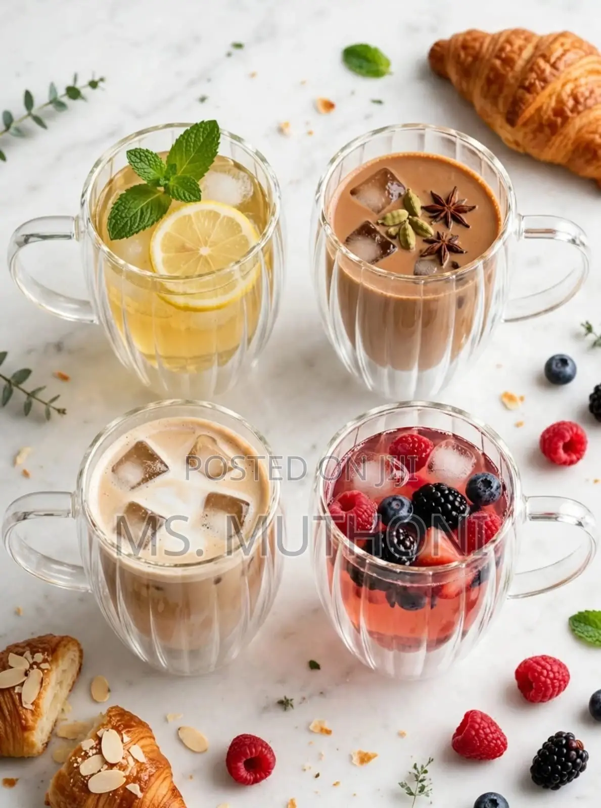 3 PCs Fluted Double Wall Glass Mug - 350ML