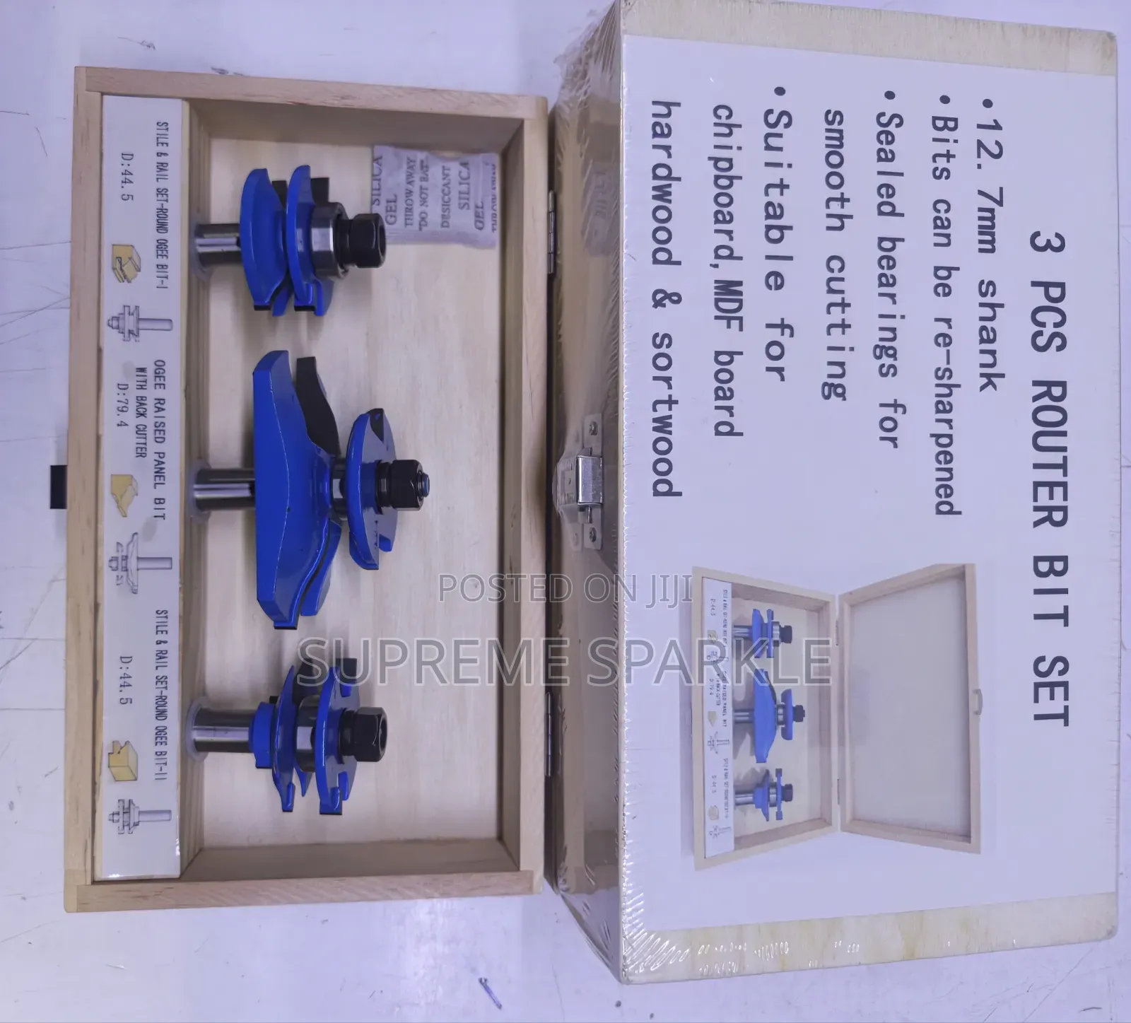 3-Piece TCT Cabinet Door Router Bit Set.