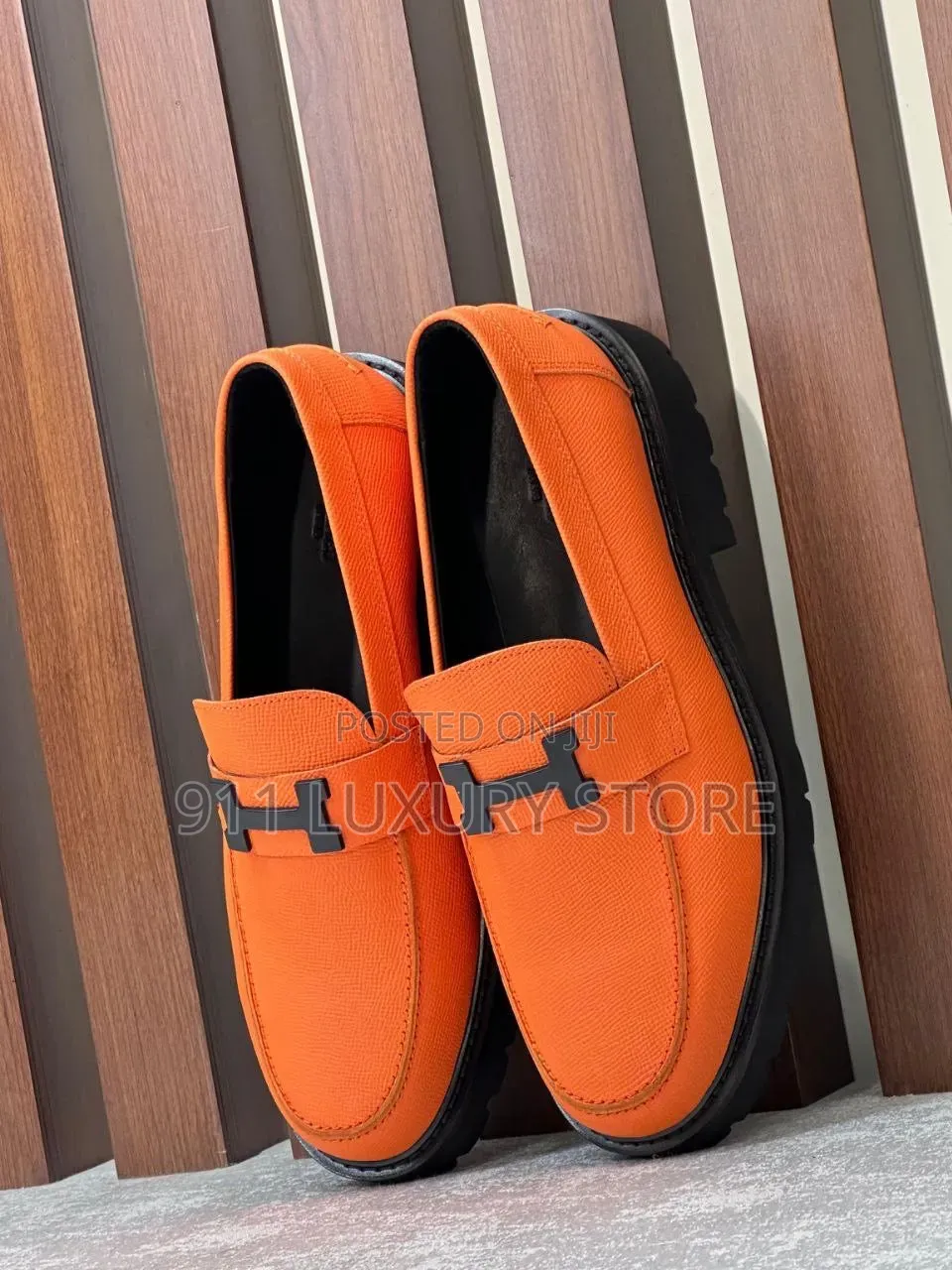 Hermès-Inspired Orange H-Buckle Chunky Loafers