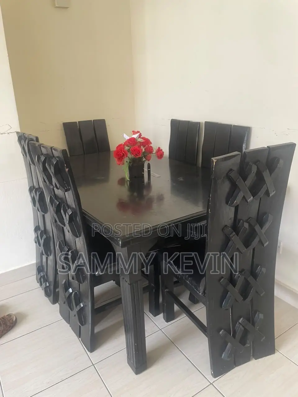 6-Seater Solid Wood Dining Set - Dark Finish