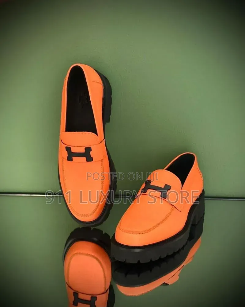 Hermès-Inspired Orange H-Buckle Chunky Loafers