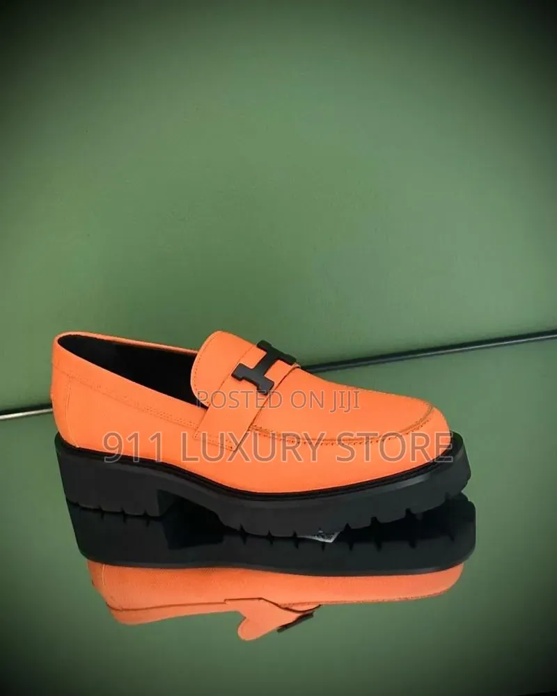 Hermès-Inspired Orange H-Buckle Chunky Loafers