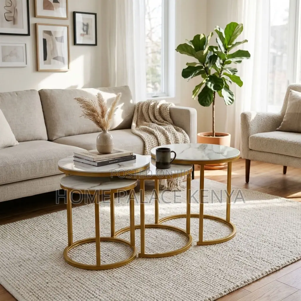 Coffee Table; 3-Piece Glass Top Side Stool